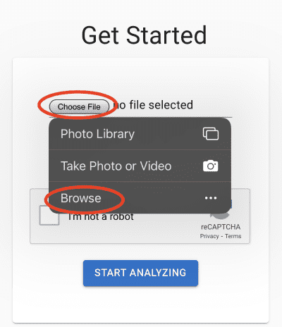 Tap Choose File in the Get Started section and select Browse